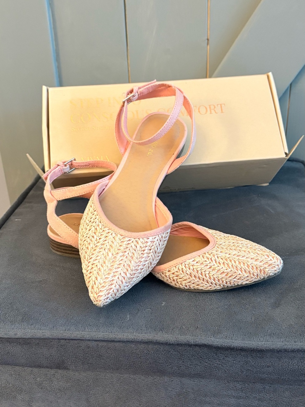 Indigo Pink Woven Pointed-Toe Ankle-Strap Flats